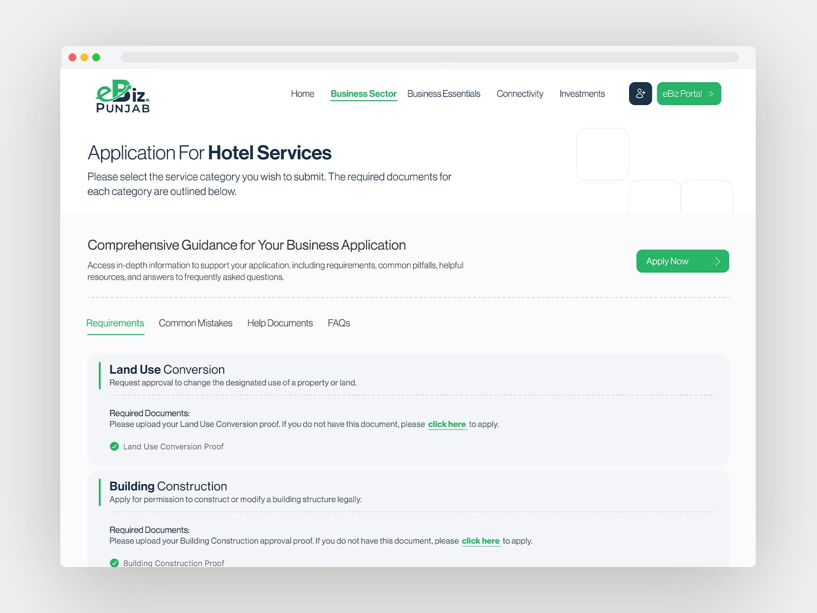 Application landing with comprehensive guidance
