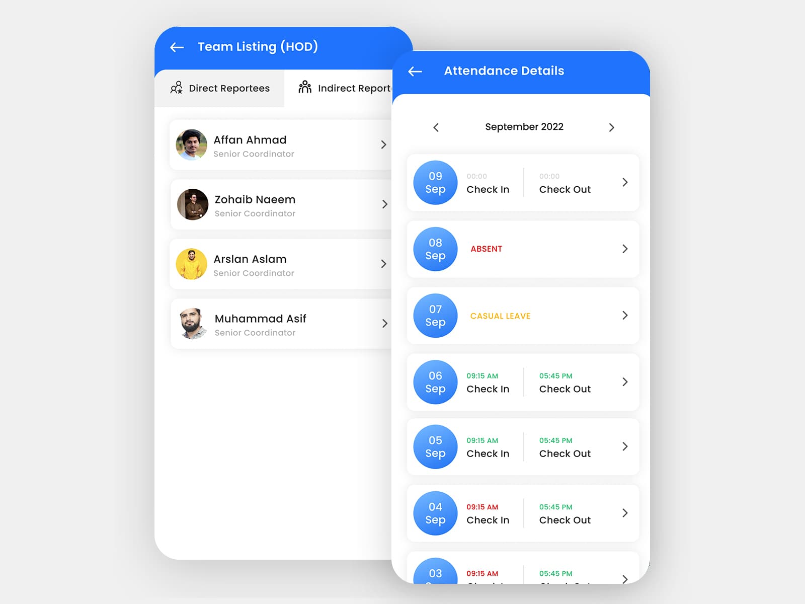 ESS — Attendance & Team Listing
