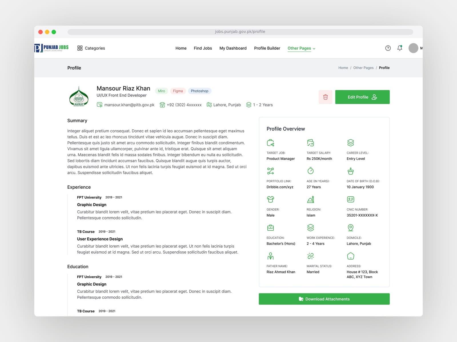 Candidate profile