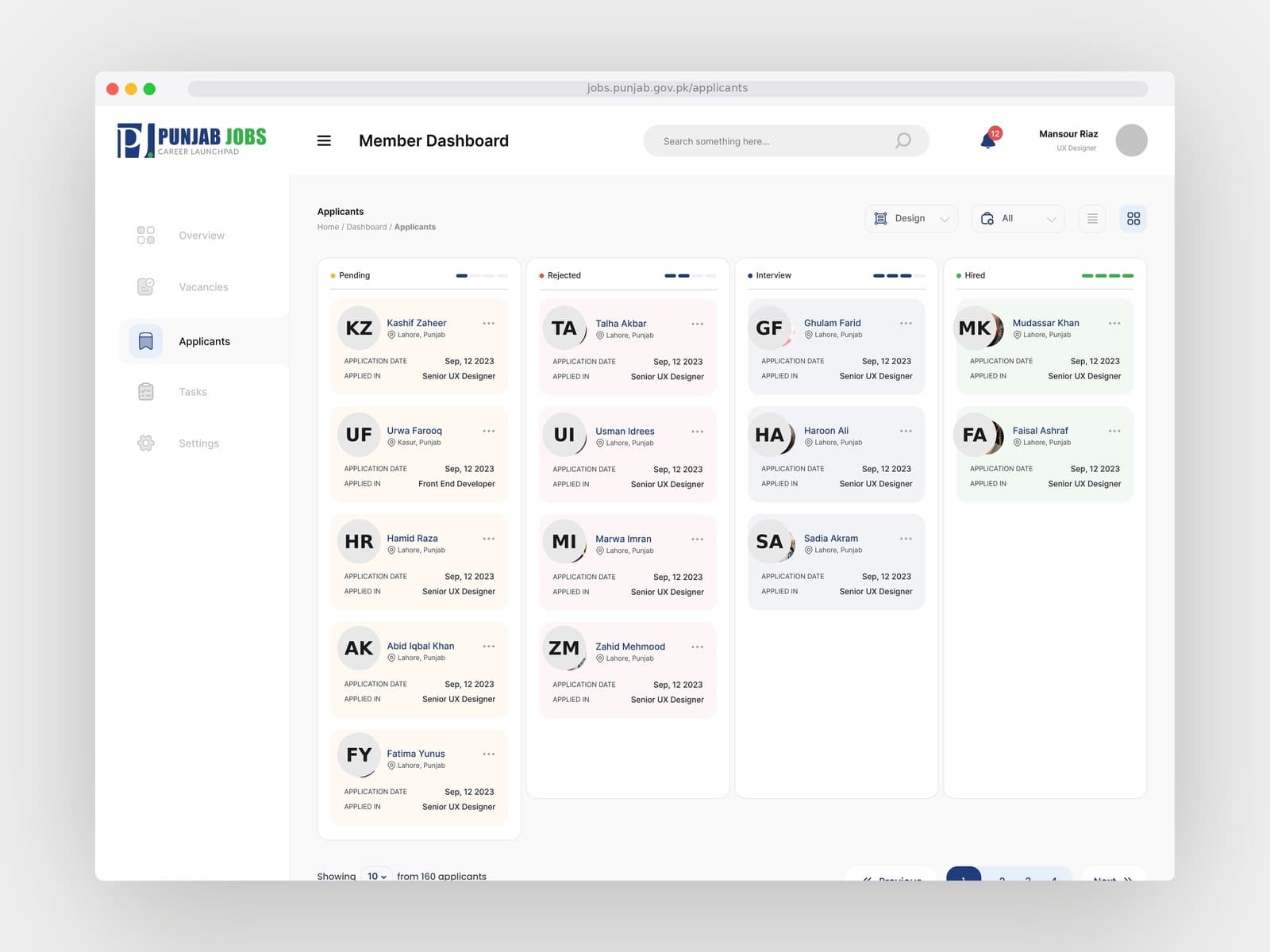Applicants — Kanban view